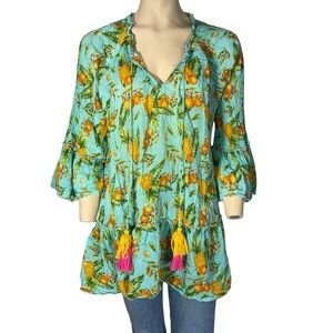DEBBIE KATZ “ELISA” Tropical Print Women's Summer Top / Dress Beach Coverup L‎